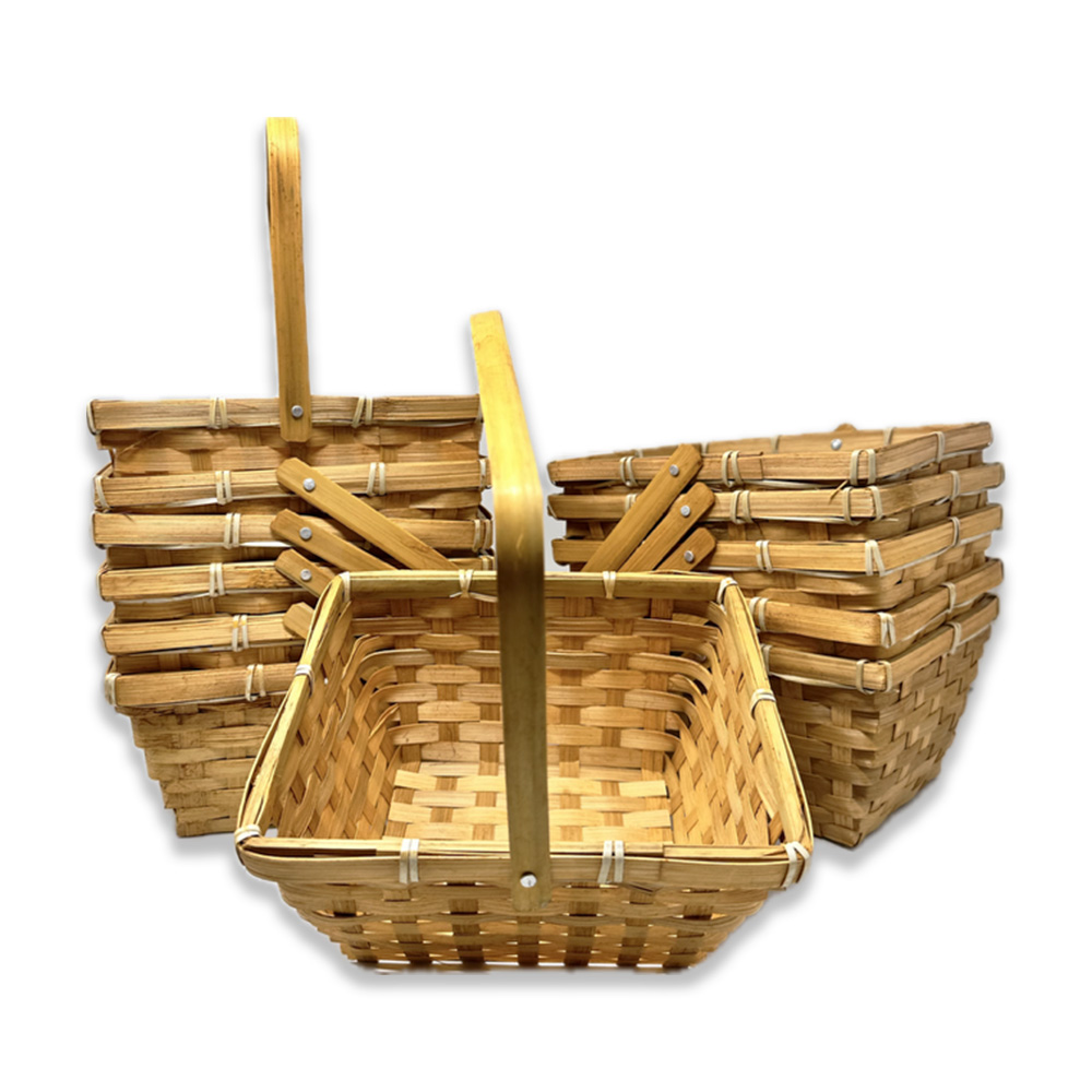 12 Pack - Honey Swing Handle Bamboo Basket 8in